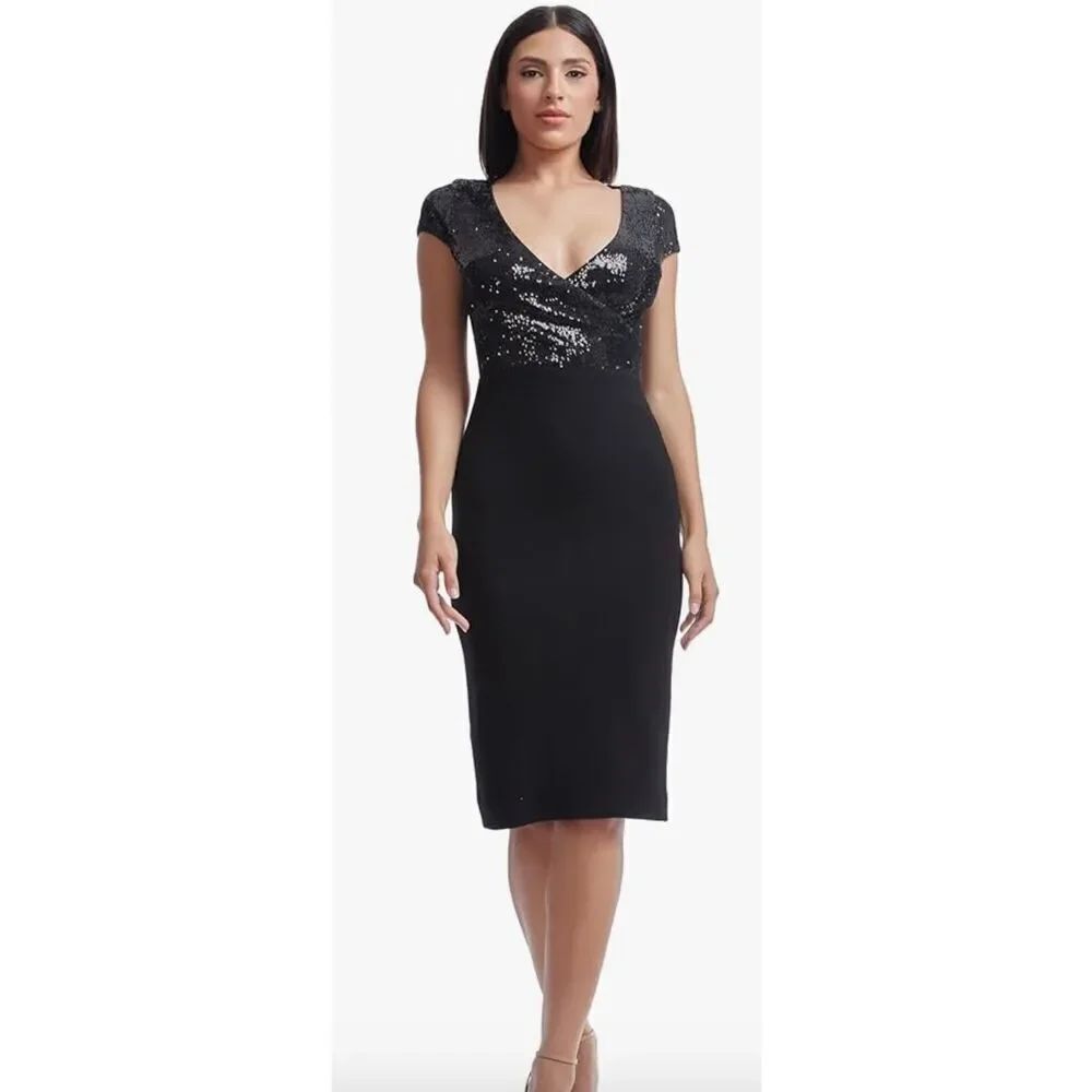 Dress The Population Jaleah Sequin Surplice Dress in Black NWT Size Small